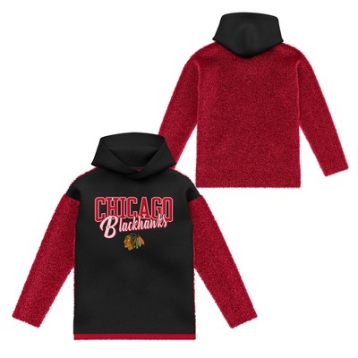 NHL Chicago Blackhawks Girls' Faux Fur Long Sleeve Hooded Sweatshirt