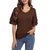 BLUEMING Womens Flutter Elbow Sleeve Shirts V Neck Tee Blouse Pagoda Sleeve T-Shirts Summer Tee Blouse Flowy Tops - 4 of 4