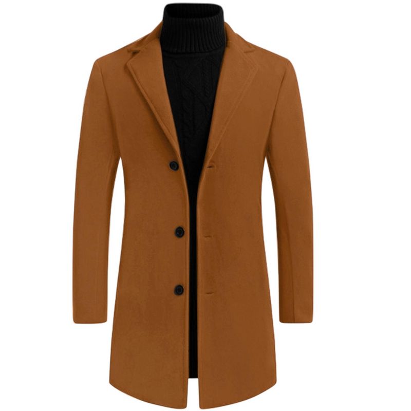 Lars Amadeus Men's Slim Fit Winter Notched Lapel Single Breasted Long Jacket Overcoat, 1 of 7