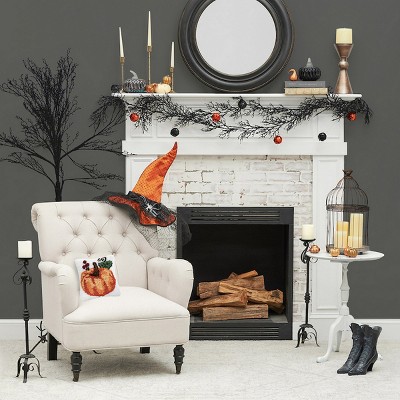 Small Square Pumpkin Hooked Thanksgiving Accent Pillow