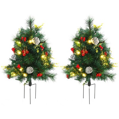 TopComfy Christmas Tree Stands 2 Pack Christmas Tree Outdoor use Artificial Christmas Tree Pine Cordless for Outdoor, Green, 21.67"*7.88"*7.88"