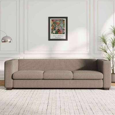 3 Seater Sofa for Living Room, Couch with USB Ports and Cup Holders, Solid Wood Frame Sofa with Plush Cushions and Tapered Legs-Coolbibila