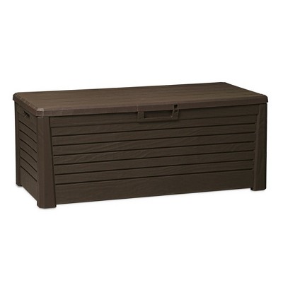 Toomax Florida UV Resistant Lockable Deck Storage Box Bench for Outdoor Pool Patio Garden Furniture or Indoor Toy Bin Container, 145 Gallon (Brown)