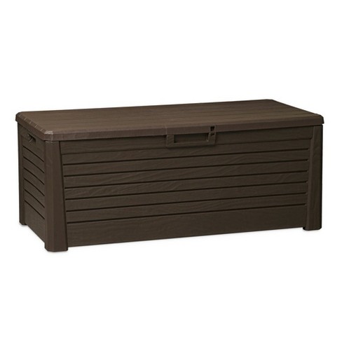 Toomax Florida Uv Resistant Lockable Deck Storage Box Bench For Outdoor Pool Patio Garden Furniture Or Indoor Toy Bin Container 145 Gallon Brown Target