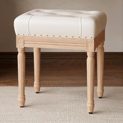 FONTOI Makeup Vanity Stools, Rectangle Ottoman Foot Rest Chair with Height Adjustable Legs for Living Room Bedroom Makeup Room, White, 16.7"*19.3"*14"