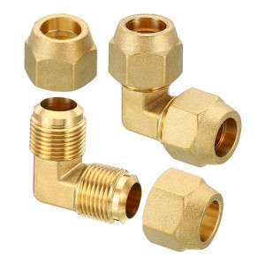 Unique Bargains Brass HVAC Flare 90 Degree Elbow Pipe Adapter Connectors with Nuts - 1 of 4
