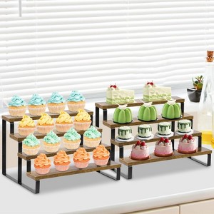 Hachikiko 4-Tier Rustic Wood Cupcake Stand - Wooden Stepped Display Riser for Cupcakes, Perfume, Spices, Cosmetics - 1 of 4