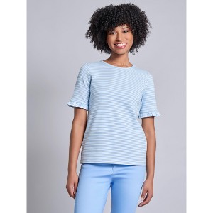 Plus Size Ruffle Sleeve Stripe Top - 1 of 3