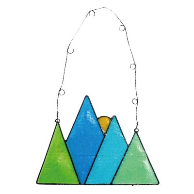 Transpac Stained Glass Hanging Mountains Wall Art Multicolored Indoor Decoration Gift for Nature Lovers