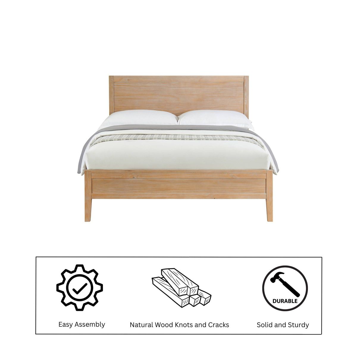 Arden Panel Wood Bed Light Driftwood - Alaterre Furniture - thumbnail 4