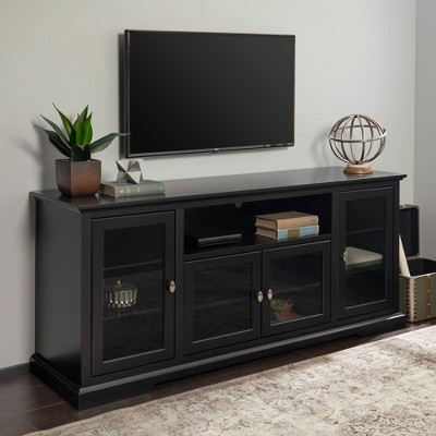 Black Highboy TV Stand with Glass Doors and MDF Veneers