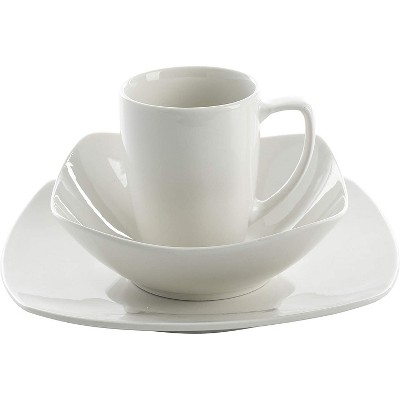 White Porcelain Square Dinnerware Set, Service for 4