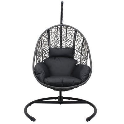 Nestfair 46.5" Wicker Patio Swing Egg Chair with Cushion Dark Gray