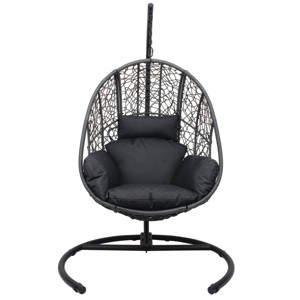 Nestfair 46.5" Wicker Patio Swing Egg Chair with Cushion Dark Gray - 1 of 4