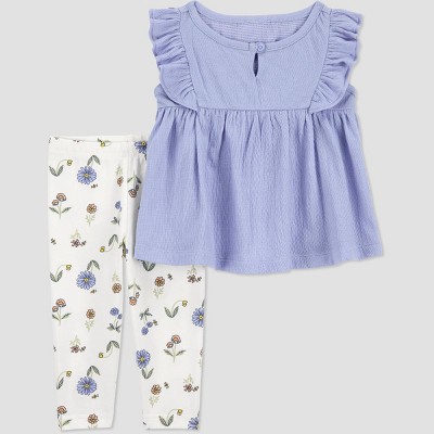 Image of Carter's Just One You® Baby Girls' Floral Top & Bottom Set - Purple/White 24M
