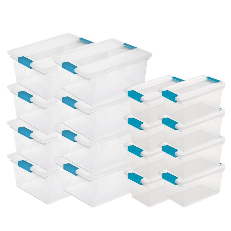 Sterilite Medium Clear Multipurpose Plastic Storage Tote, 8 Pack, and Large Clear Multipurpose Plastic Storage Tote, 8 Pack for Home Organization, 1 of 7