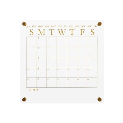 Clear Gold Acrylic Monthly Wall Calendar with Dry Erase Marker