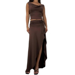 Women's Asymmetrical Ruched Midi Skirt - NIA - 1 of 4