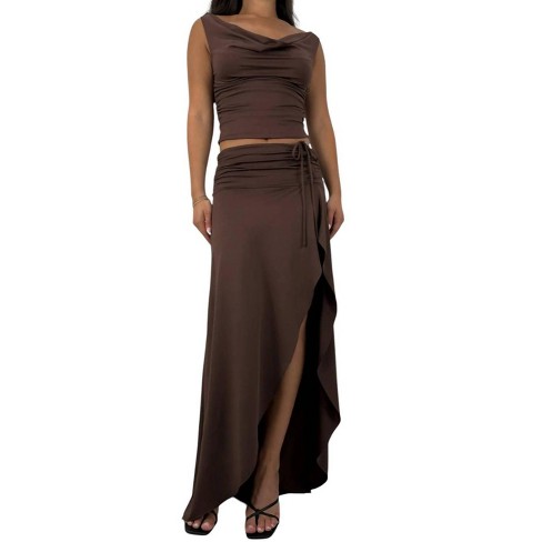 Women's Asymmetrical Ruched Midi Skirt - NIA - image 1 of 4