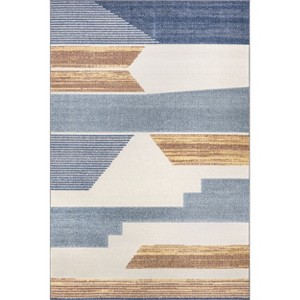 Nuloom Oaklyn Abstract 4x6 Indoor/Outdoor Area Rug for Living Room Patio Deck Front Porch Kitchen, Beige/Blue - 1 of 4