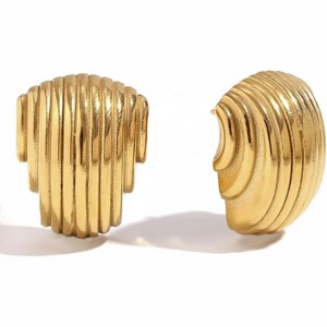 Gold Statement Earrings - Chunky Shell Wings Textured Dome Drop, Lightweight Vintage Hypoallergenic Jewelry Gift - 1 of 4