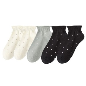 Anna-Kaci 5 Pairs Women’s Ankle Socks Soft Ribbed Top with Small Polka Dot Pattern for Loafers Ballet Flats or Sneakers - 1 of 4