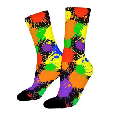Rainbow Paint Splash Women Printed Crew Socks Funny Funky Socks Soft Polyester Novelty Gifts for Artists Men