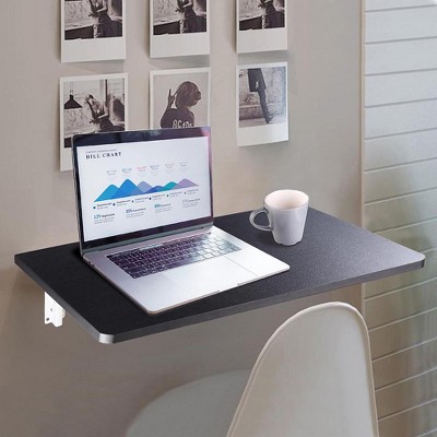 Black Wall Mounted Folding Computer Desk with Metal Brackets