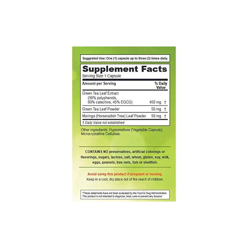 Greens First Green Tea Vitality Formula Enhanced with Moringa, 60 Vegetable Capsules, 3 of 4