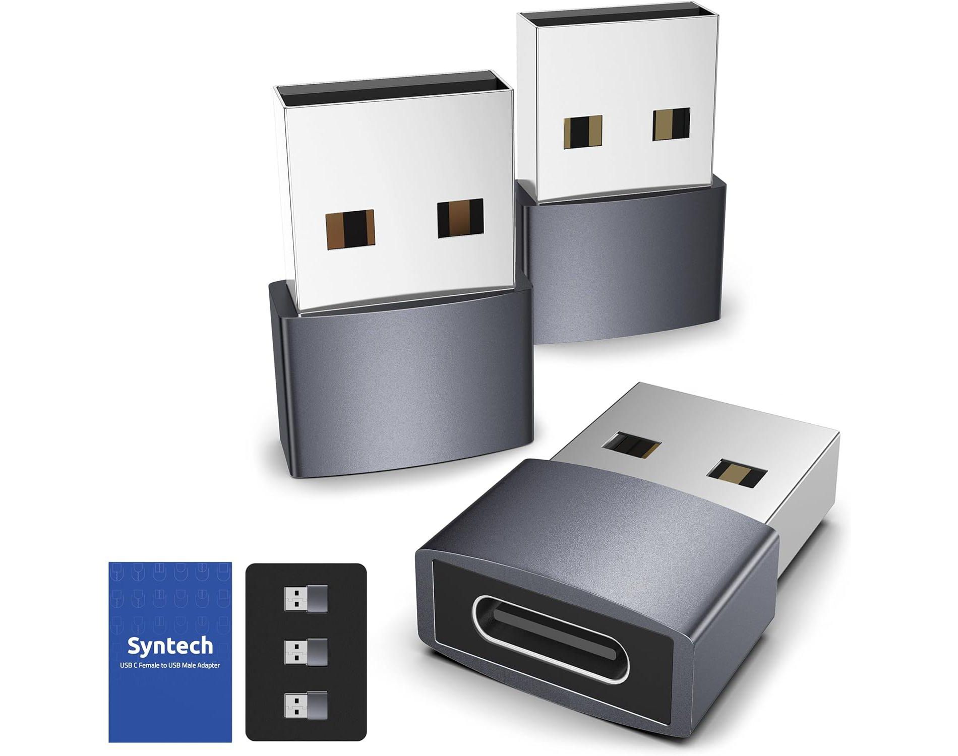 Syntech USB C Female to USB Male Adapter Pack of 3 [Travel Must Haves, Aluminum] USB C to USB Adapter, Type C Charger Cable Power Converter