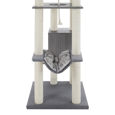 Gray Multi-Tiered Polyester Cat Tree with Hammock and Toys