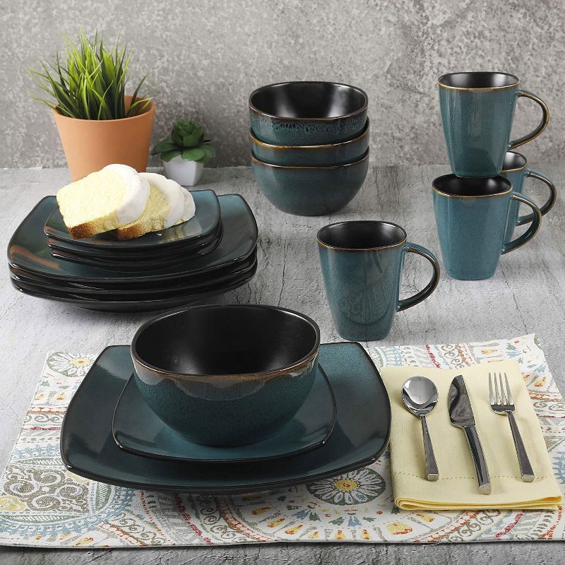 Gibson Elite Soho Lounge 16 Piece Reactive Glaze Durable Microwave and Dishwasher Safe Plates, Bowls, and Mugs Dinnerware Set, Teal, 4 of 7
