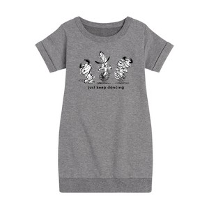 Girls' - Peanuts - Snoopy Just Keep Dancing Graphic Short Sleeve Fleece Dress - 1 of 4