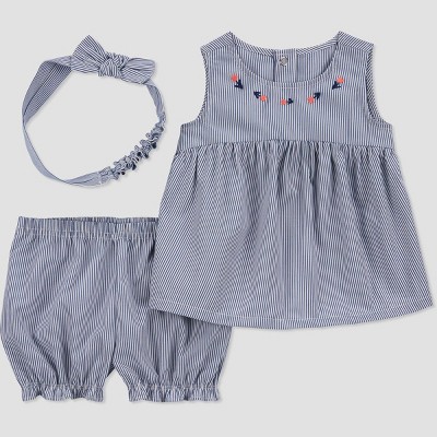 Image of Carter's Just One You® Baby Girls' Floral Top & Bottom Set with Headband - Blue 3M