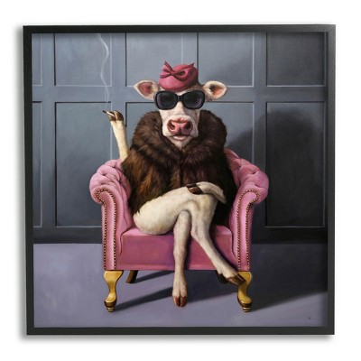 Stupell Industries Chic Pink Glam Fashionable Cow Framed Giclee Art