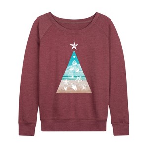 Women's - Instant Message - Photo Real Beach Fill Christmas Tree Lightweight French Terry Slouchy - 1 of 4