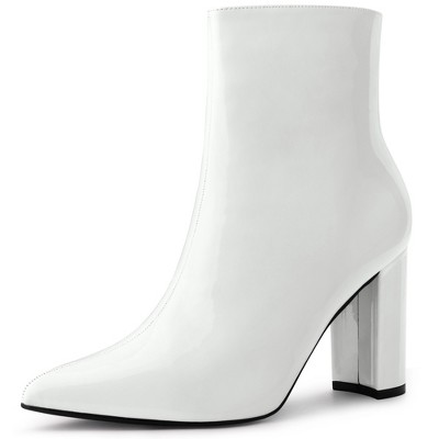Perphy Women's Patent Leather Pointed Toe Side Zip Chunky Heel Ankle Boots