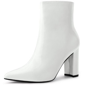 Perphy Women's Patent Leather Pointed Toe Side Zip Chunky Heel Ankle Boots - 1 of 4