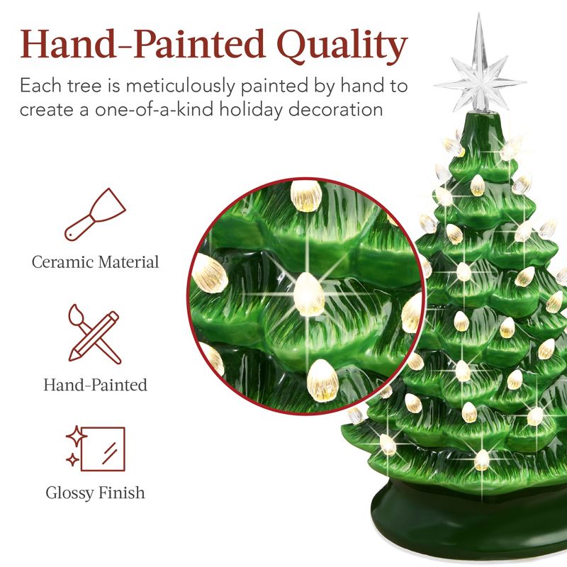 Best Choice Products 15in Ceramic Christmas Tree, Pre-lit Hand-Painted Holiday Decor w/ 64 Lights, 2 of 8