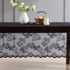 HLC.ME Butterfly Floral Patterned Scalloped, Wrinkle Resistant, Lace Fabric Table Cloth for Round and Rectangle Tables - 1 of 4