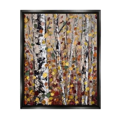 Stupell Industries Autumn Birch Trees Abstract Leaves Framed Floater Canvas Wall Art