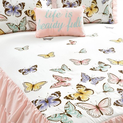 Flutter Butterfly Pink Microfiber Coverlet / Bedspread Set