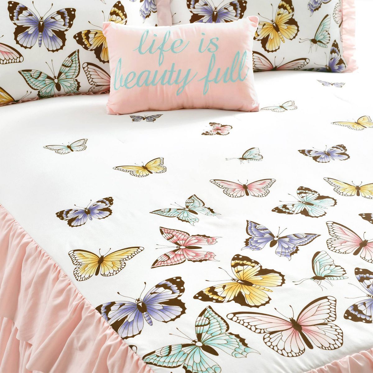 3pc Full Flutter Butterfly Bedspread Kids' Quilt Set Pink - Lush Décor - thumbnail 3