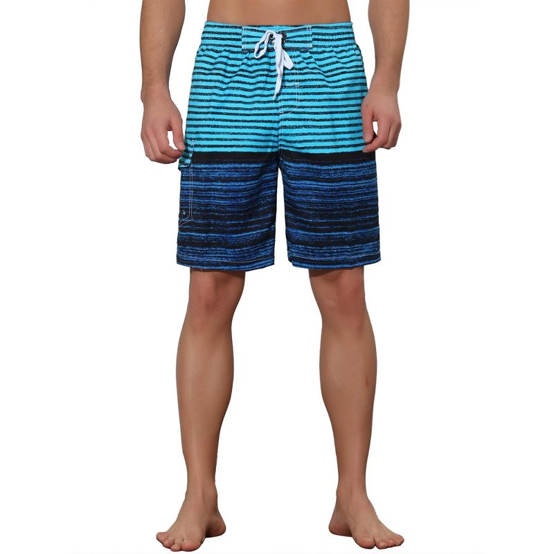 Lars Amadeus Men's Color Block Stripes Pattern Drawstring Waist Swimwear Shorts, 5 of 6