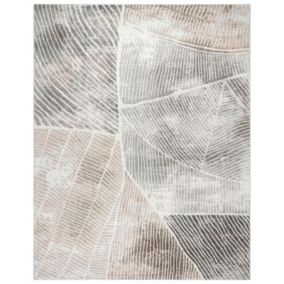 Gray and Beige Abstract Tufted Synthetic 5' x 7' Area Rug