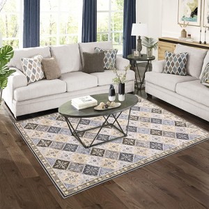 Area Rug, Large Soft Washable Rug - Farmhouse Boho Low Pile Non-Slip Carpet for Living Room, Bedroom, Kitchen - 1 of 4