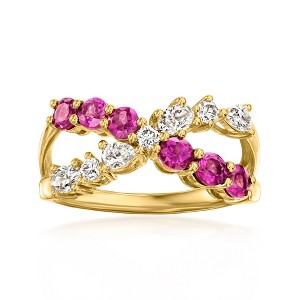 Ross-Simons 0.80 ct. t.w. Rhodolite Garnet and .51 ct. t.w. Lab-Grown Diamond Crisscross Ring in 18kt Gold Over Sterling - 1 of 4