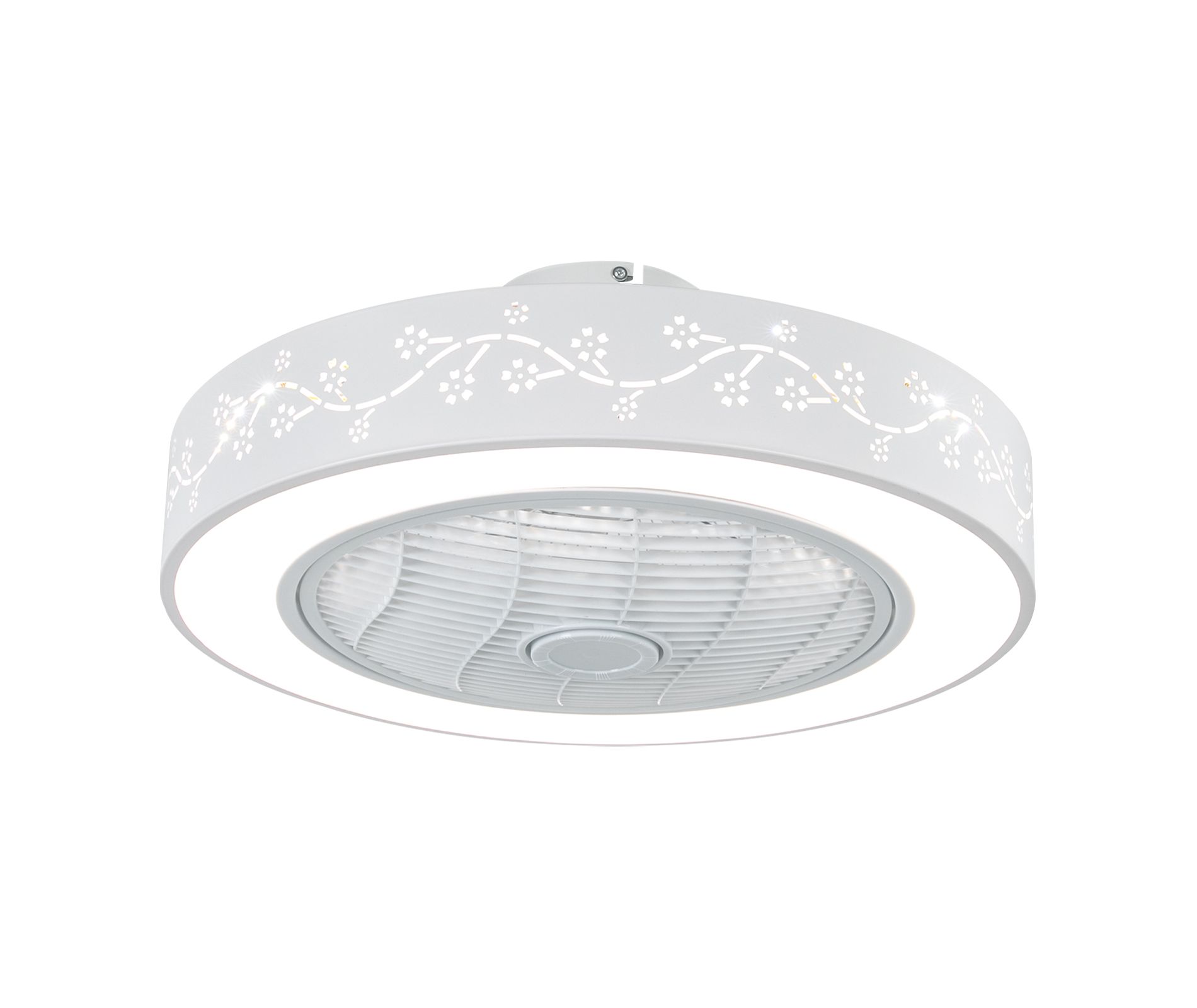 YIYIBYUS 22Inch Enclosed Smart LED Flush Mount Low Profile Round Ceiling Fan