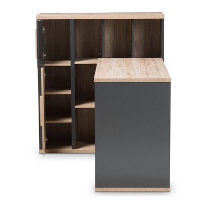 Contemporary Gray and Light Oak 63" Writing Desk with Built-In Shelving