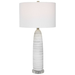 Uttermost Levadia Matte White Table Lamp – Ceramic with Brushed Gray Details & Crystal Foot, 15"x15"x31.5" - 1 of 4